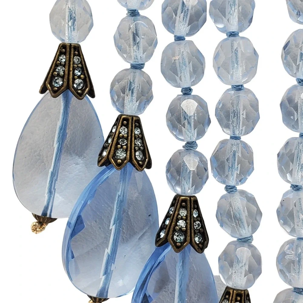 Blue Beaded Tassel‎ Necklace Heidi Daus Swarovski Crystal Layered Runway Fringe